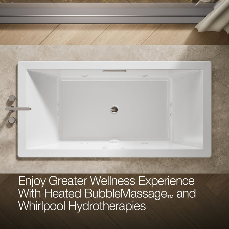 Underscore 72" x 36" Whirlpool Acrylic Bathtub with Heater, White