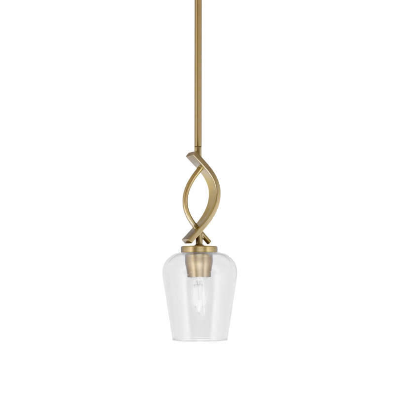 Unia Stem Hung Mini Pendant Shown In New Age Brass Finish With 5" Clear Bubble Glass