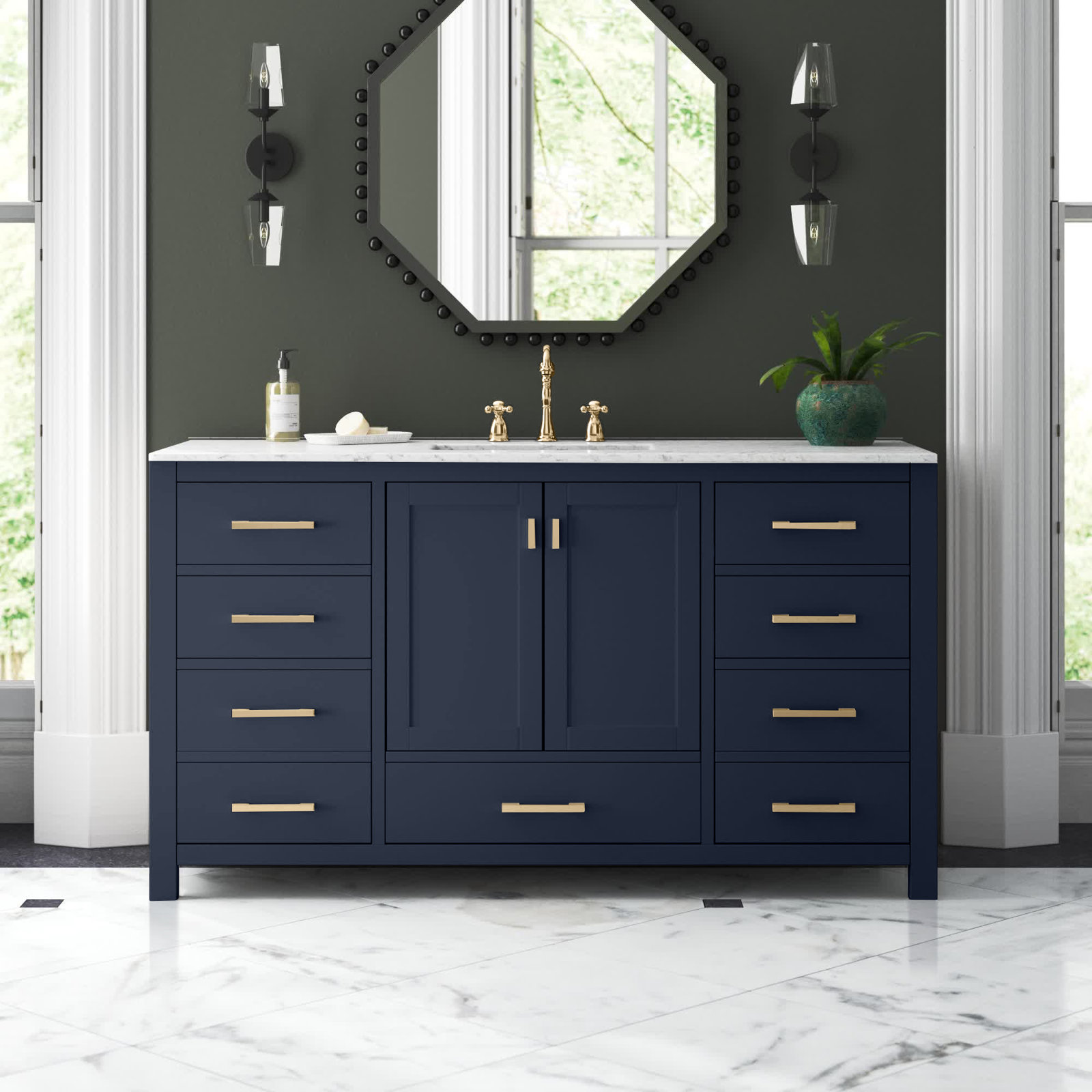 Reba Single Bathroom Vanity Base, Navy Blue