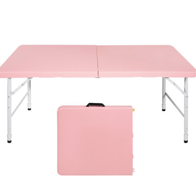 Table de camping pliante rose Pour les aventures intérieures et extérieures. Poids maximal de 135 kg. Pliable avec prise fixe pour faciliter le transport. Plateau de table lisse et imperméable. Base triangulaire augmentée