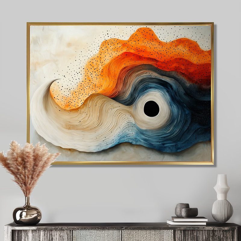 Silent Burst Spiral Of Ink I - Abstract Spirals, art mural, H 34 po x l 44 po, Cadre flottant, Doré