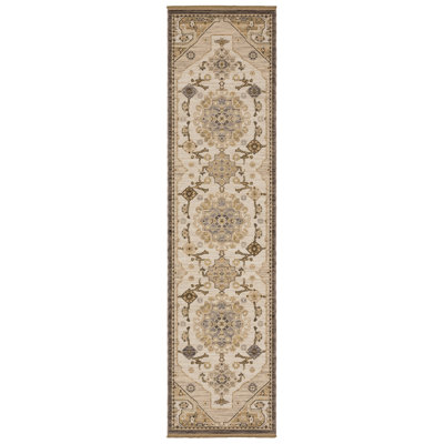 Kuester Old World Medallions Tan/ Grey Wool Blend Area Rug
