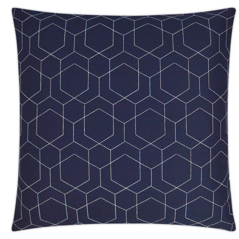 Hex Quilt Geometric Outdoor Reversible Throw Pillow, Navy