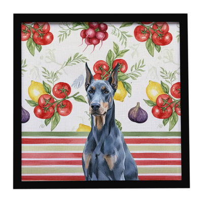 Blue Doberman Pinscher Vegetables Framed Metal Print