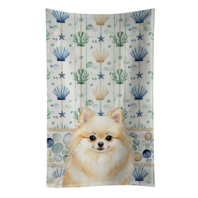 Cream Pomeranian Coastal Sea Glass Kitchen Towel, Cream Pomeranian