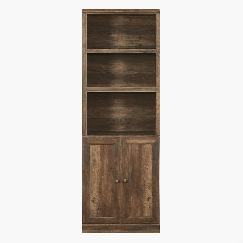 1 Doors Bookshelf With USB Port And 3 Open Shelves Bookcase Side Cabinet Storage Shelves, Brown