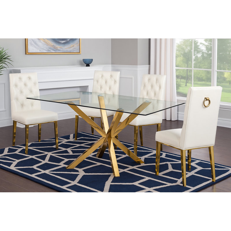 Ensemble repas pour 6 personnes Avalon, Blanc, 5 pièces : 1 table, 4 chaises