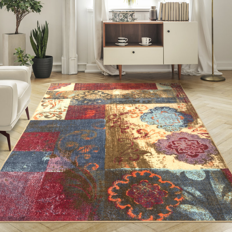 Bromborough 100% Nylon Damask Scroll Medallion Indoor Area Rug, Rectangle 5' x 8'