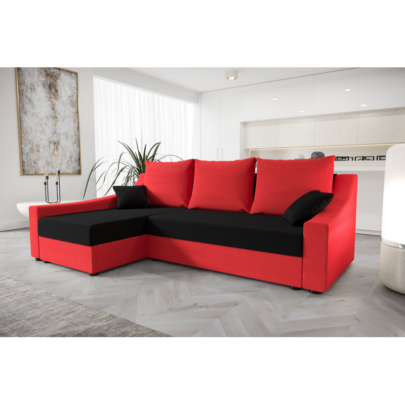 Soley 3 Seater Corner Sofa , Left -sided, Black/Red