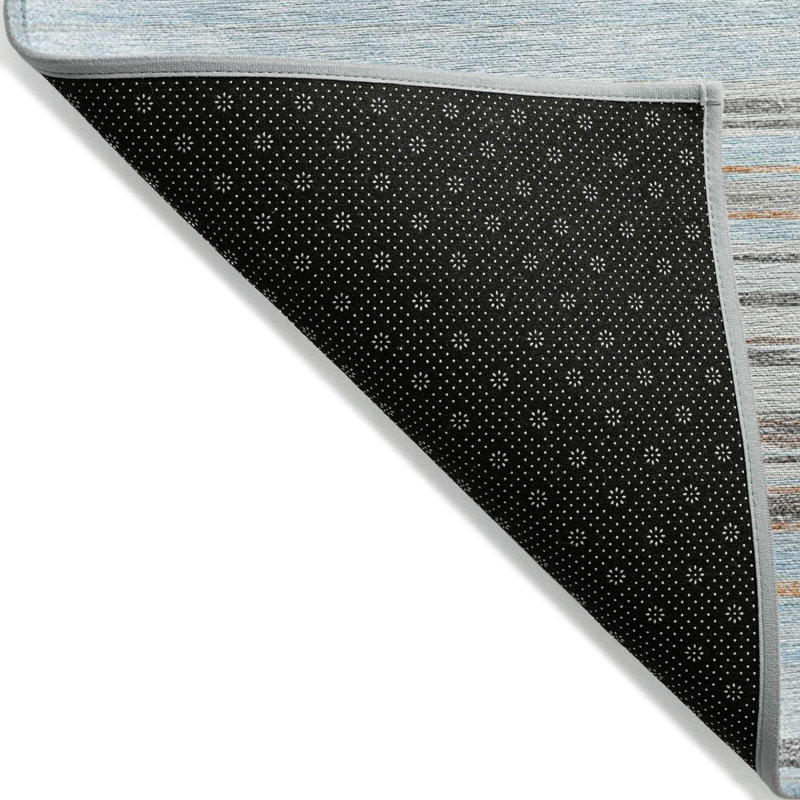 Tapis extérieur lavable rayé bleu ciel et gris 10 pi x 14 pi