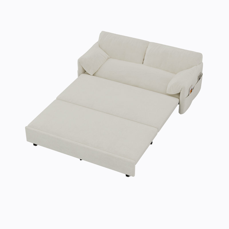 63.8'' Velvet Sleeper Sofa, Beige Velvet