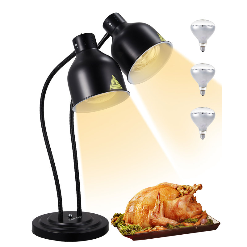 Lampe chauffante commerciale à 2 têtes, lumière chauffante à col-de-cygne réglable avec ampoule de rechange pour buffet, restauration, restaurant, noir