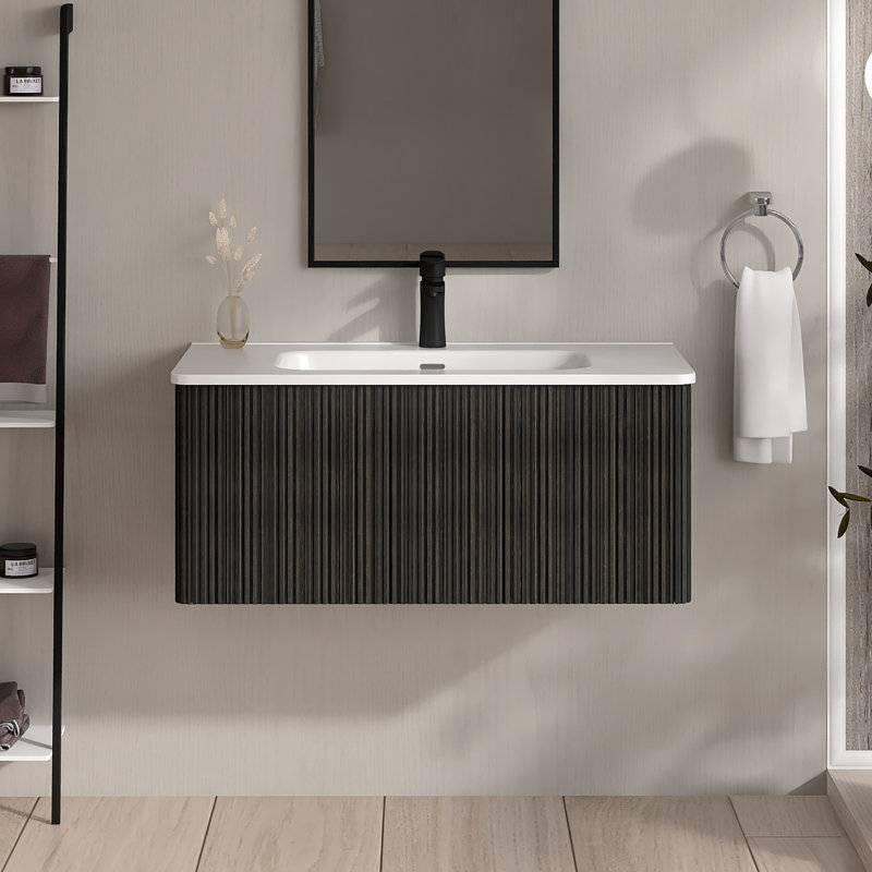 Meuble-lavabo mural simple 36 po avec comptoir en céramique 36 po, Noir
