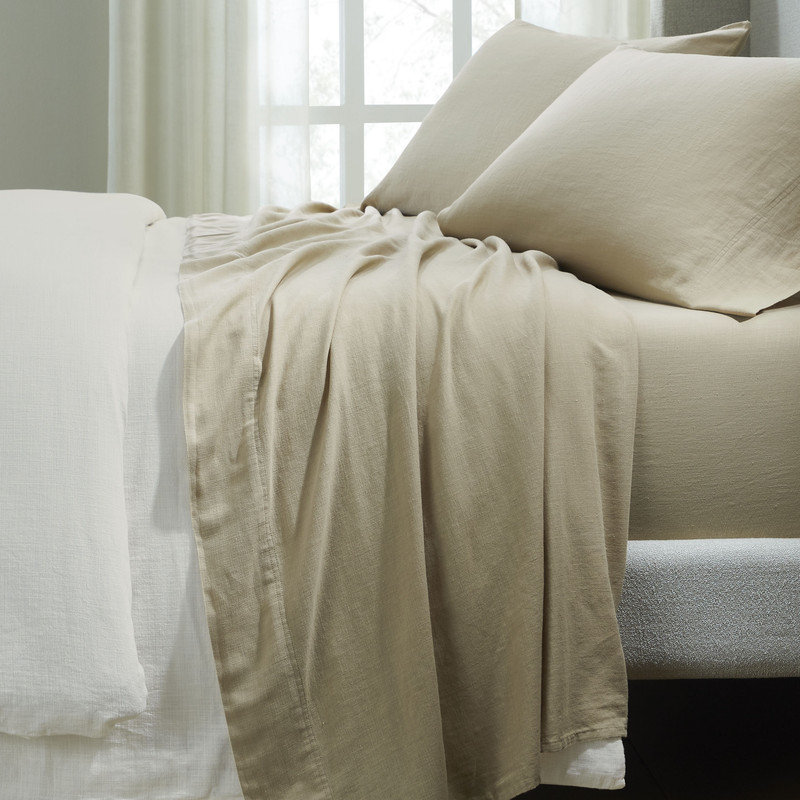 Ensemble de draps en percale 100% coton Chloe, Beige, Ensemble de draps pour grand lit