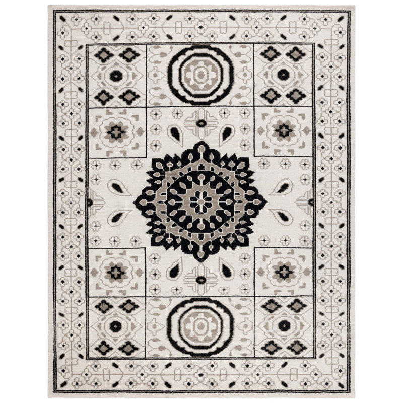 Chrystal Hand Knotted Wool/Cotton Southwestern Rug in Ivory/Gray, Rectangle 8' x 10'