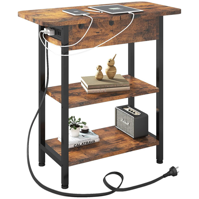 End Table With Charging Station, Flip Top Side Table With Usb Ports And Outlets, Nightstand For Small Spaces, Bedside Tables With Storage Shelf For Living Room, Bedroom