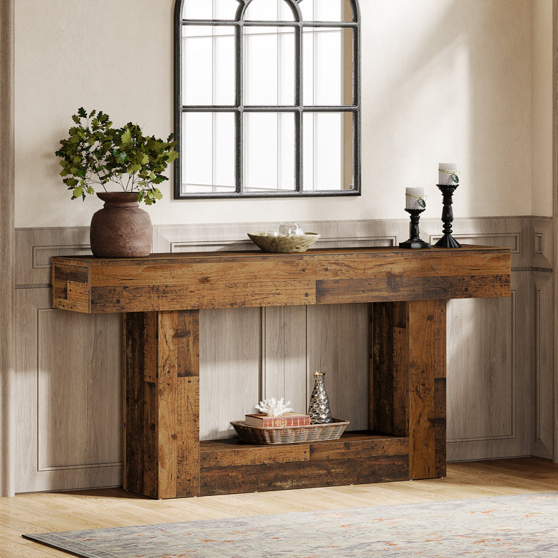 63" Console Table, Farmhouse Entryway Table, Narrow Wood Sofa Table for Living Room, Foyer, Dark Brown