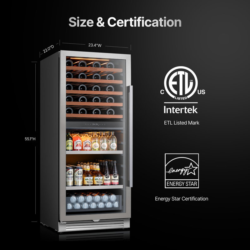 23.4"W Wine & Beverage Refrigerator, 40-Bottle and 112- Can Dual Zone Beverage and Wine Cooler Built-In or Freestanding Beverage and Wine Fridge，Quiet Operation Adjustable Shelves Beverage and Wine Refigerator（Right-Hinged）