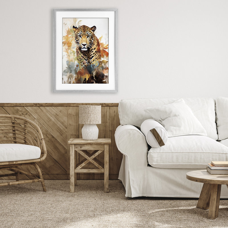 Wild Cheetah Grace, reproduction sous verre encadrée, design par Ray Powers, H 23 po x l 17 po, Cadre de ferme gris
