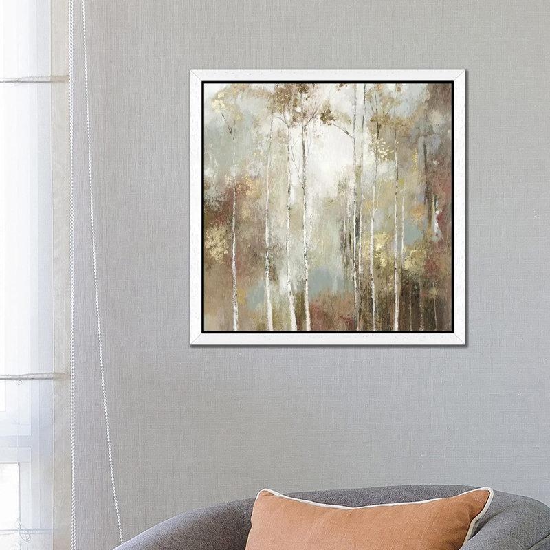 Fine Birch I by Allison Pearce - Floater Frame Painting on Canvas, 93.98 cm H x 93.98 cm W, White Framed