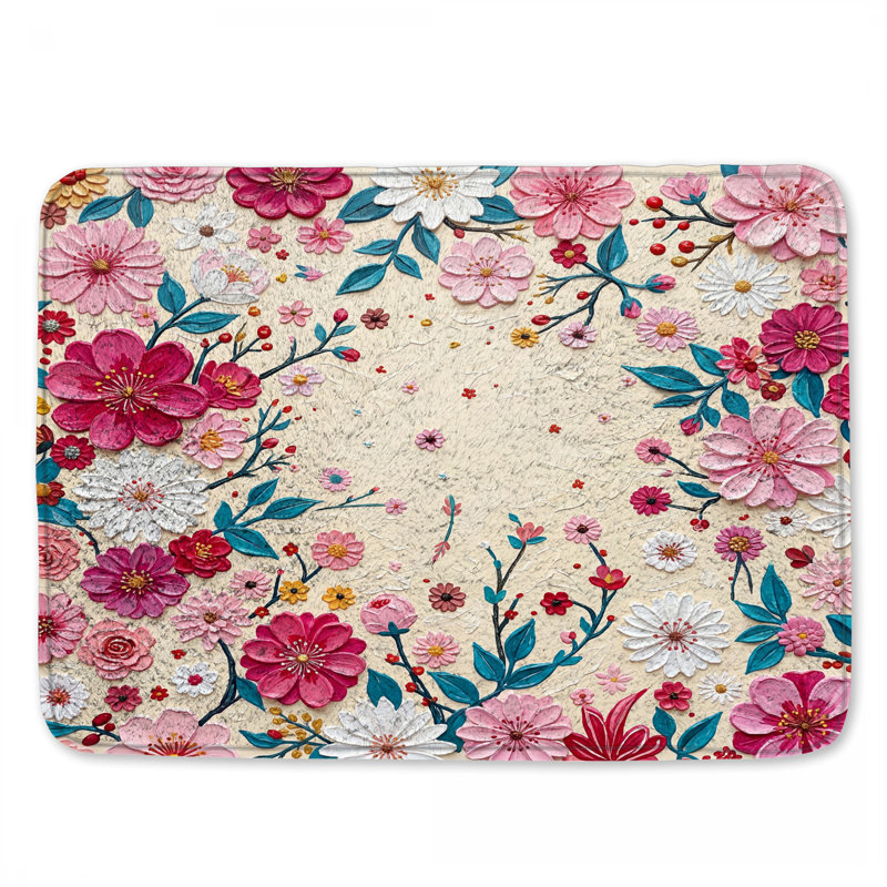 Floral Embossed Wall Art Bath Mat, 34in W x 21in L