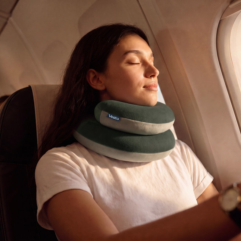 Oreiller de voyage Vesta Loop en mousse à mémoire de forme spiralée - Soutien personnalisable à 360° pour la nuque et le menton avec housse réversible rafraîchissante/chaude