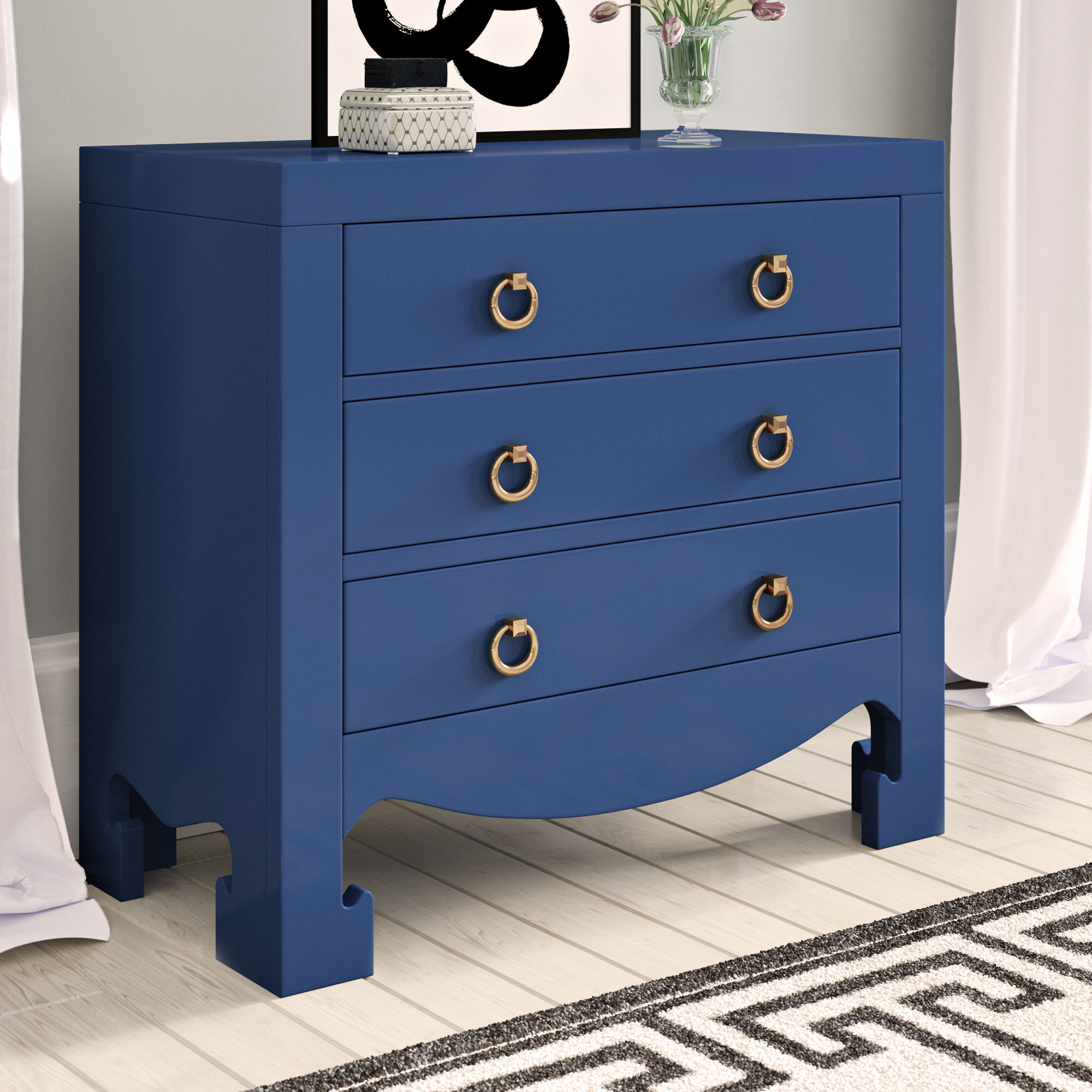 Glory Furniture Hammond 3 Drawer Nightstand in Teal Blue