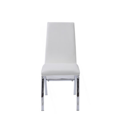 Pervis White Synthetic Leather & Chrome Finish Side Chair (Set Of 2)