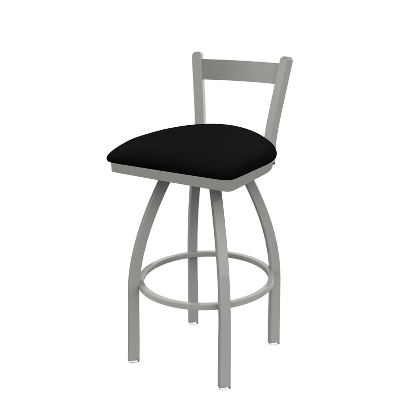 Tabouret de bar 821 Catalina, Vinyle noir, Nickel anodisé, Tabouret de comptoir (assise de 25 po de hauteur)
