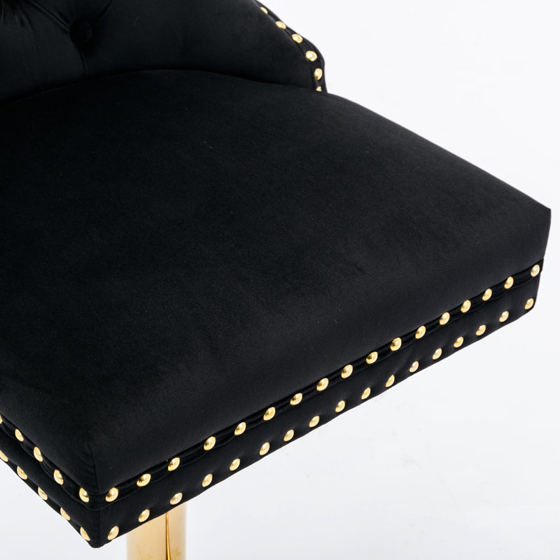 Tabourets de bar réglables en velours noir - Confortable pour la maison et la cuisine de 2 personnes avec siège, Doré, Noir