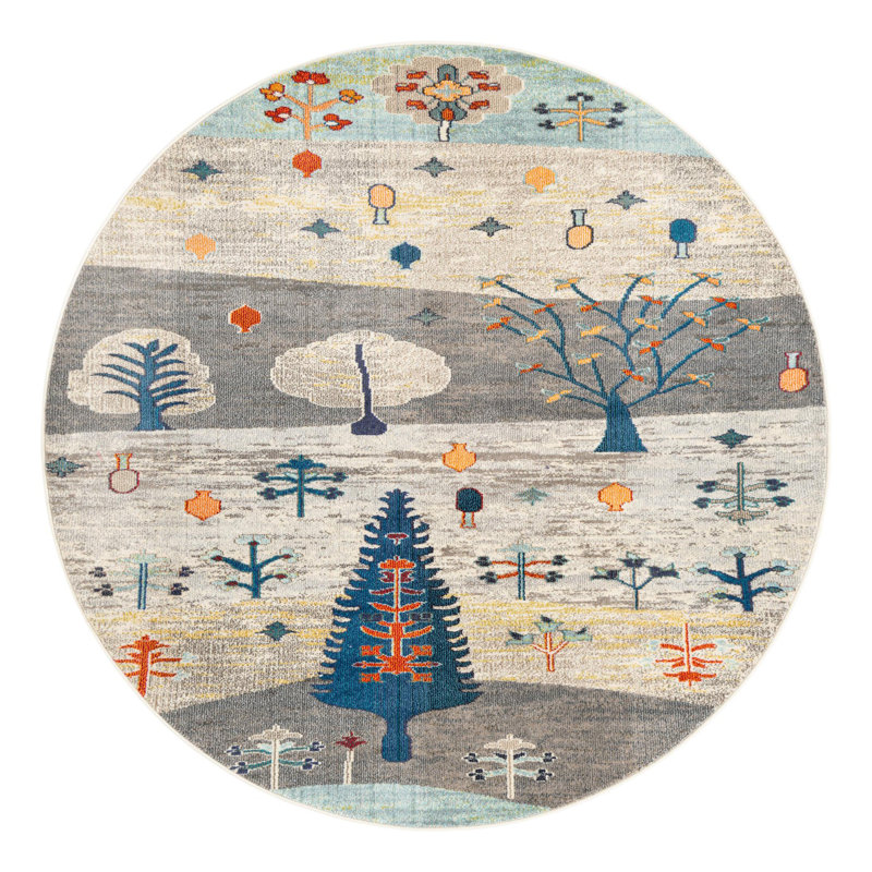 Washable Floral Indoor Rug, Round 7'1"