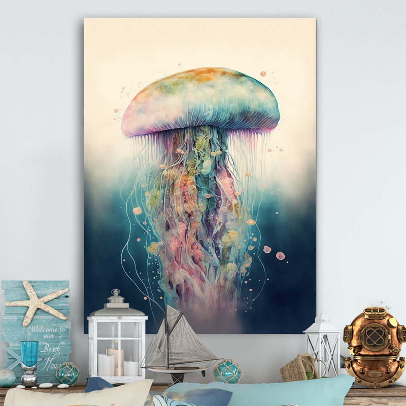 Mykelle Colorful Deepsea Jellyfish I - reproduction sur toile, L 12 po x H 20 po, Toile tendue