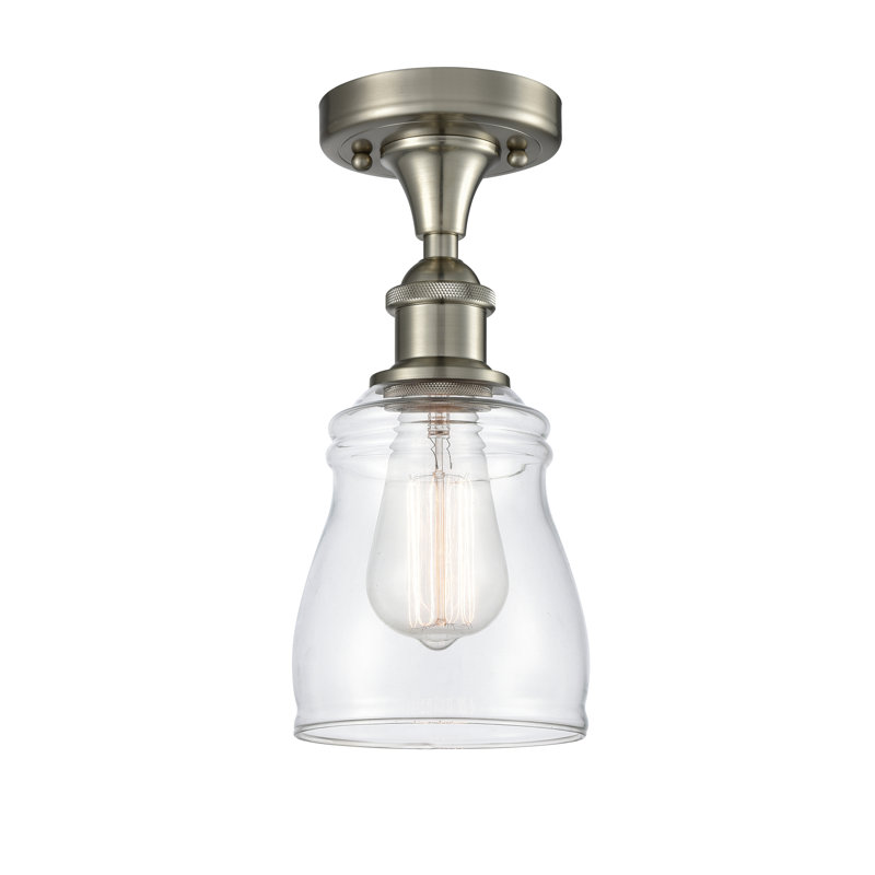 Mccarver Glass Semi Flush Mount, 6 Watt Vinage LED Bulb, Clear, Brushed Satin Nickel