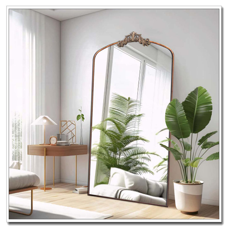 Full Length Mirror 36X66 Inch Vintage Ornate Arched Floor Mirror Metal Framed Mirror Dressing Mirror Oversized Wall Mirror, For Entryway, Living Room, Bedroom, Clothing Shop, Antique Bronze