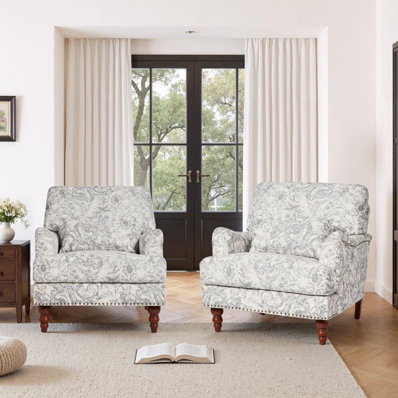 Fauteuil rembourré, Rococo Light Grey Chenille