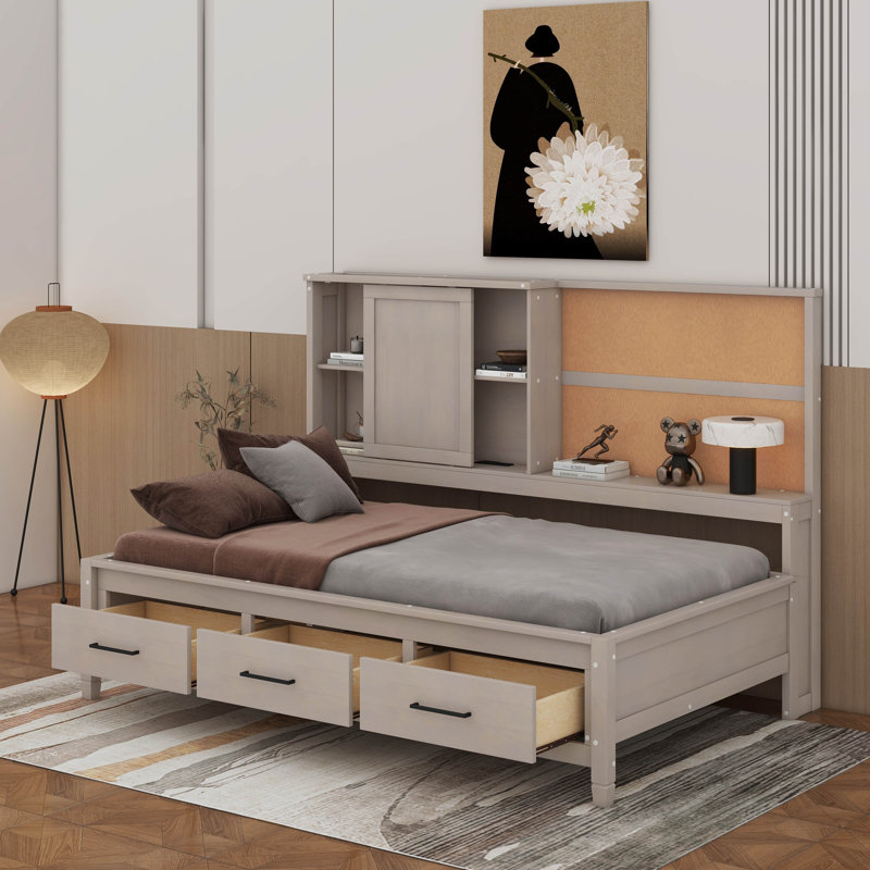 Lit de jour simple avec tablettes, Gris antique
