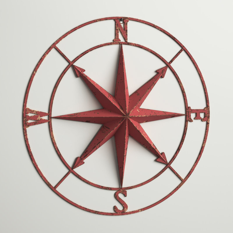 Décoration murale en forme de boussole en métal, Rouge, 36.0"H x 36.0"W 2.0"D