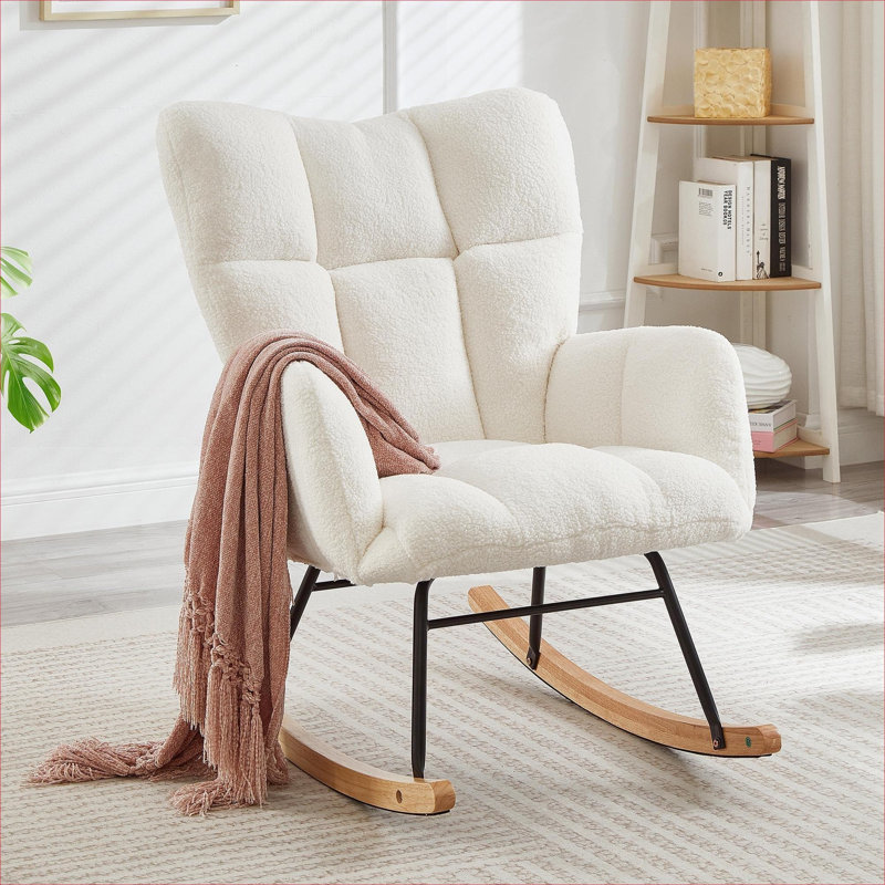 Fauteuil berçant et oscillant capitonné à siège unique, fauteuil d'appoint en tissu beige doux pour le salon, Beige