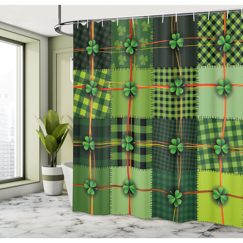Ensemble de rideau de douche irlandais + crochets, H 70 po x l 69 po