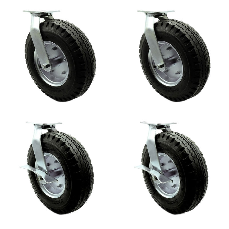 4-Piece Pneumatic Rubber Caster Set