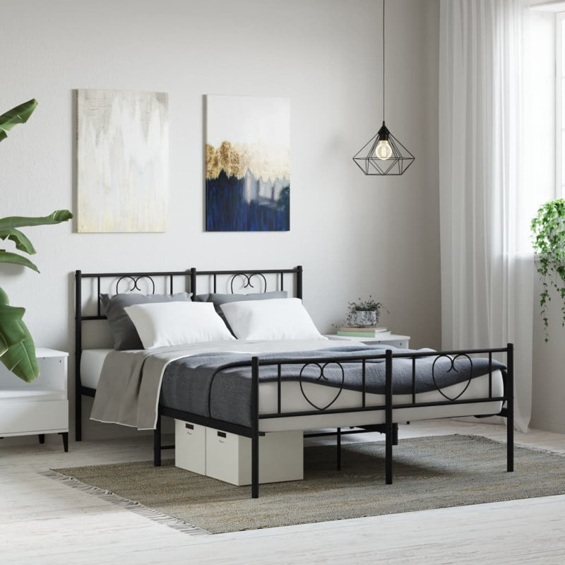 Structure de lit en métal, acier robuste, sans matelas, Noir, Double