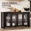Buffet 59 po avec rangement, crédence avec portes en verre trempé, buffet 4 portes en bois pour le salon, la salle à manger, la cuisine, noir-1117126652