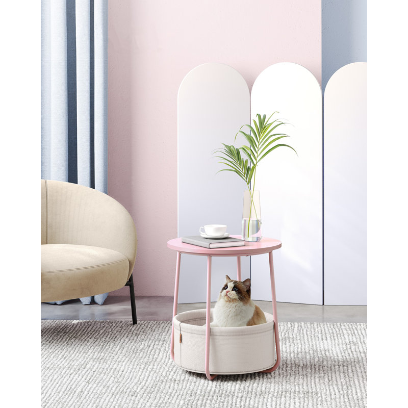 Lauranne Side Table with Storage, Pastel Pink/Cloud White