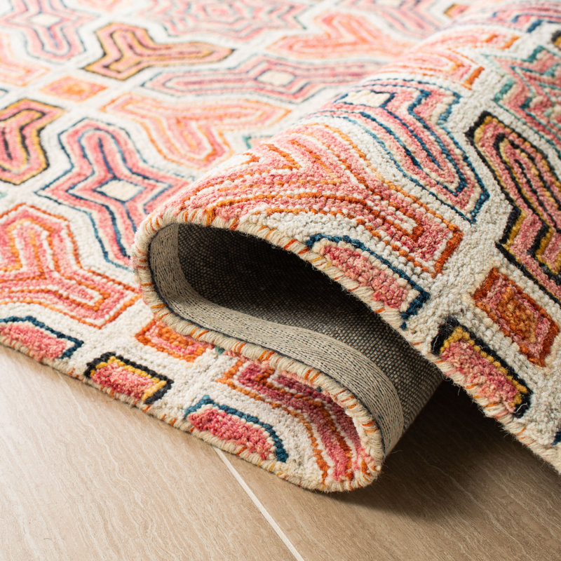 Aspen Pink and Orange Geometric Wool 6' x 9' Area Rug