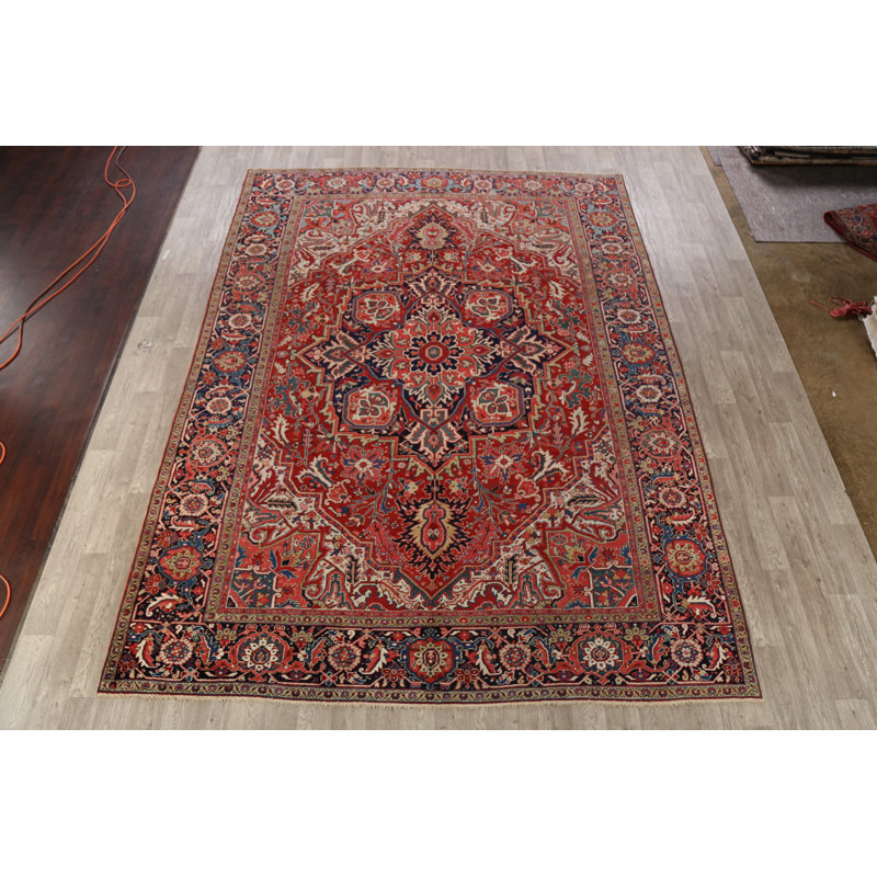 Tapis de la surface en laine rouge 9 pi 5 po x 12 pi 7 po one-of-kind à la main noué la 1940s serapi Sedgewickville
