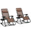 Ensemble de 2 chaises berçantes pour l'extérieur Outsunny, chaise berçante inclinable et inclinable pliable avec coussin, porte-gobelet et téléphone, pieds combinés, brun