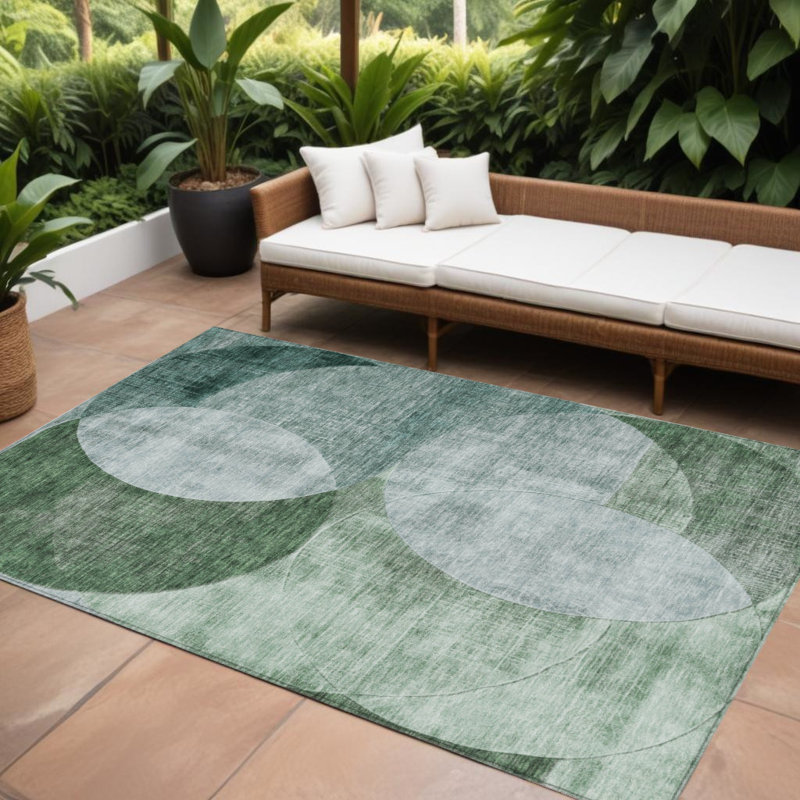 Tapis intérieur / extérieur géométrique lavable 9 pi x 12 pi vert menthe et vert fougère