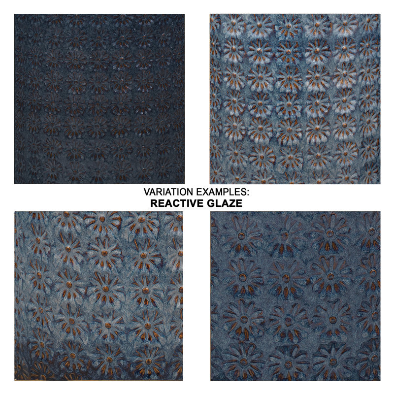 Blue Ceramic Embossed Floral Drum Accent Table