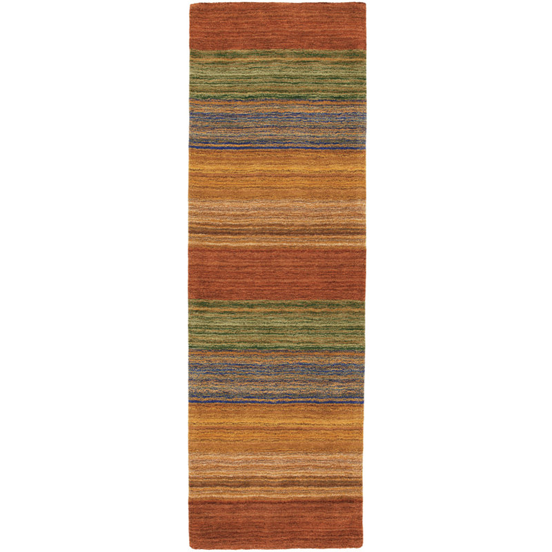 Brushstroke Striped Handmade Tufted Wool Red/Orange/Green Area Rug, Runner 2'6" x 8'