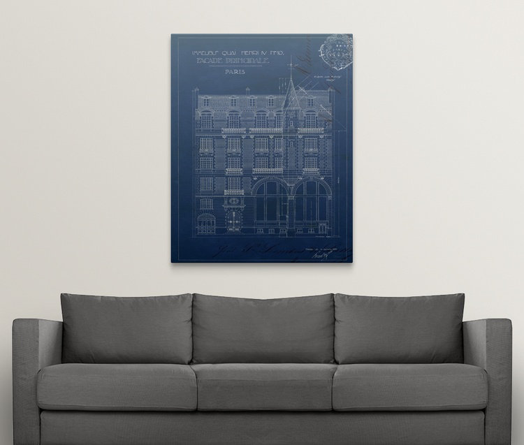 « i », impression Quai Henri Blueprint, H 48 po x l 38 po x P 1,5 po, Toile